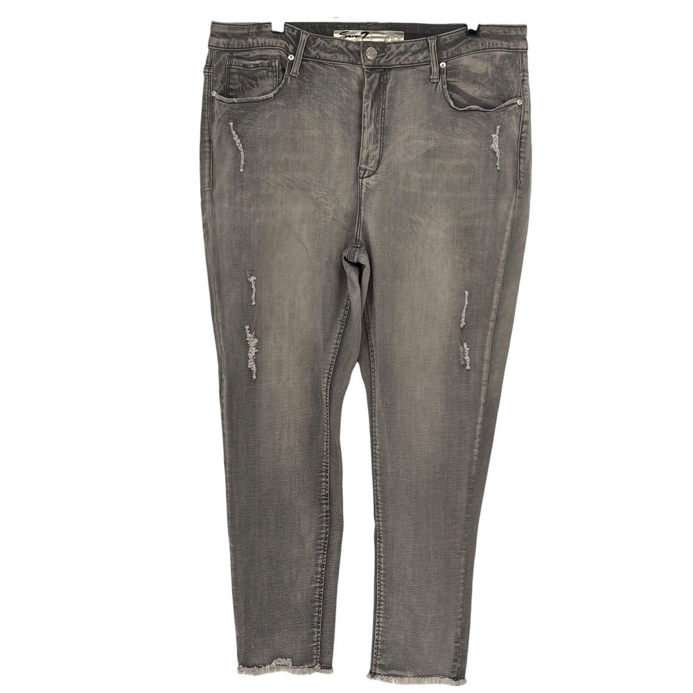 Seven7 Skinny Easy Fit Jeans Grey Distressed‎ Raw Hem 18W